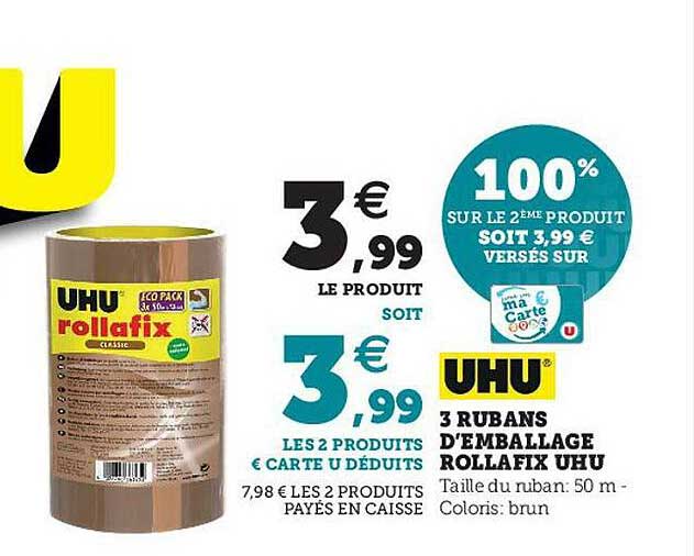 3 rubans d'emballage rollafix uhu