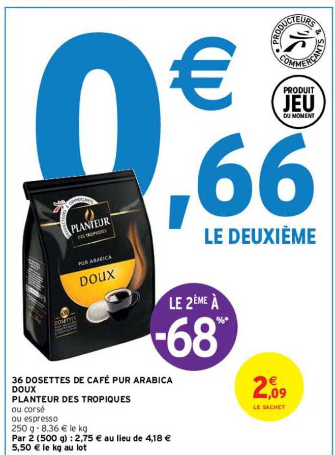 36 Dosettes De Café Pur Arabica Doux Planteur Des Tropiques