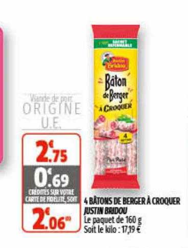 4 bâtons de berger à croquer justin bridou