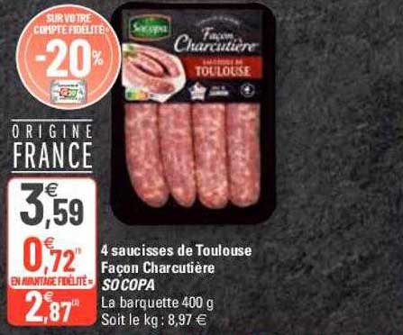 4 saucisses de toulouse façon charcutière socopa