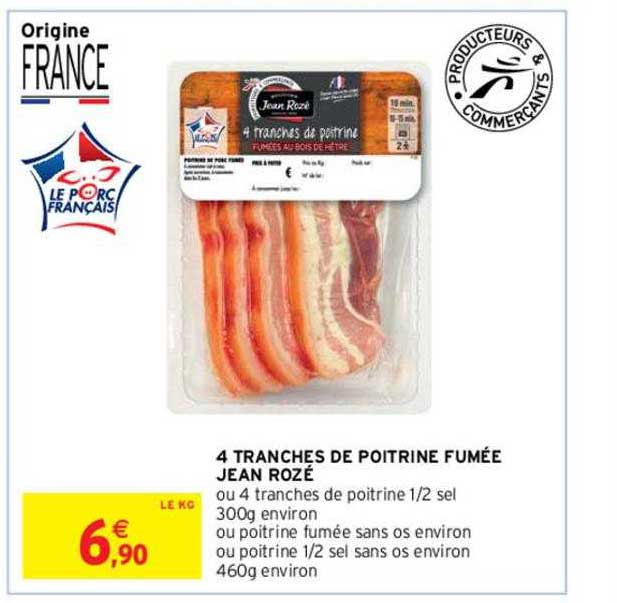 4 tranches de poitrine fumée jean rozé