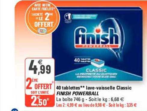 40 tablettes** lave-vaisselle classic finish powerball