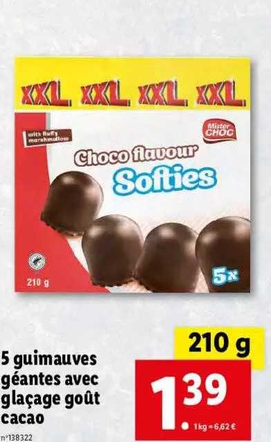 5 guimauves géantes avec glaçage goût cacao mister choc