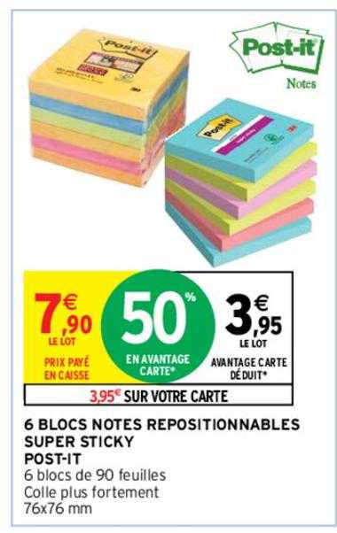 6 blocs notes repositionnables super sticky post-it