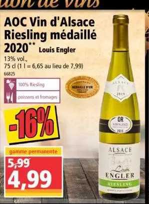 Aoc Vin D'alsace Riesling Médaillé 2020** Louis Engler