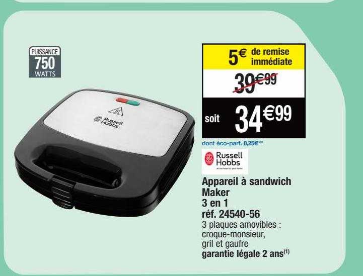 appareil à sandwich maker 3 en 1 russell hobbs