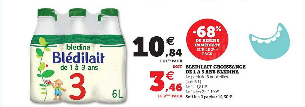 blédilait croissance de 1 à 3 ans blédina