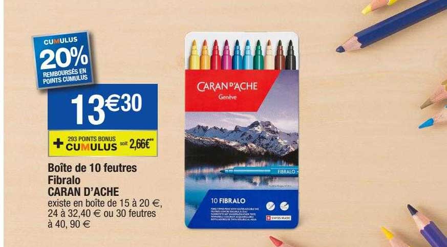 boîte de 10 feutres fibralo caran d'ache