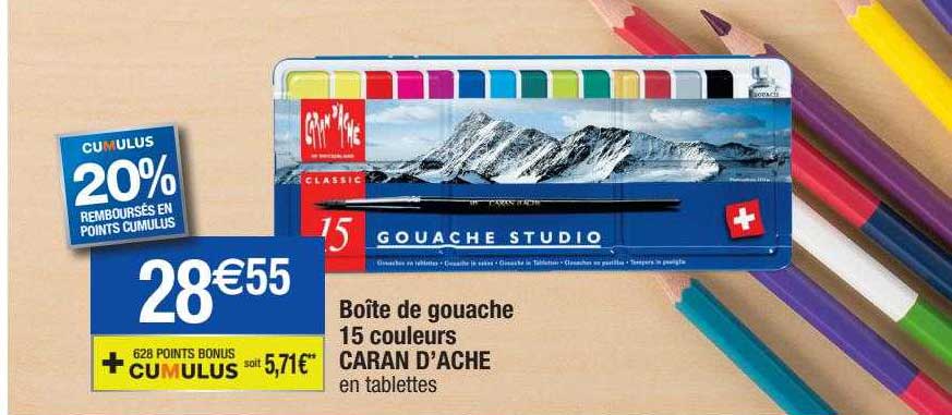 boîte de gouache 15 couleurs caran d'ache