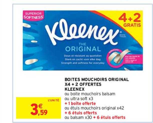 boîtes mouchoirs original x4 + 2 offertes kleenex