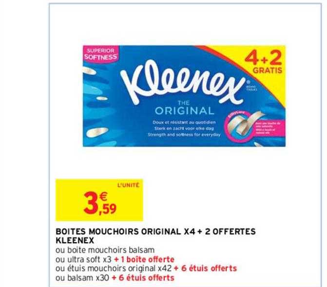 boîtes mouchoirs original x4 + 2 offertes kleenex