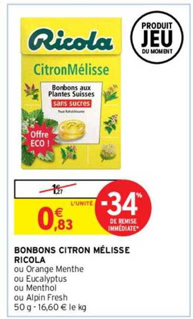 bonbons citron mélissa ricola