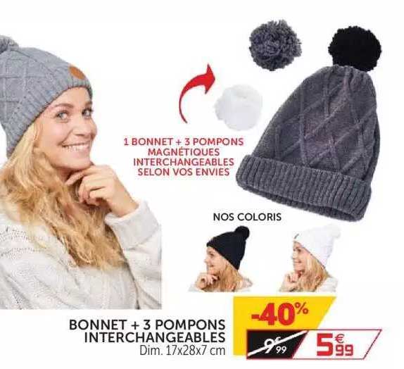 bonnet + 3 pompons interchangeables