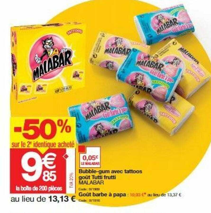 bubble-gum avec tattoos goût tutti frutti malabar