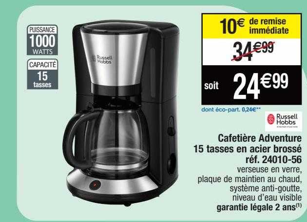 cafetière adventure 15 tasses en acier brossé russell hobbs