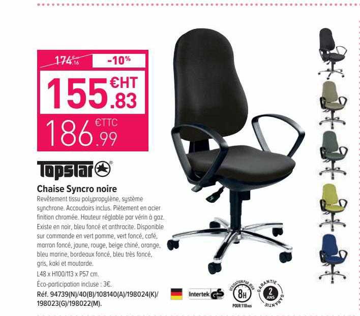 chaise syncro noire topstar