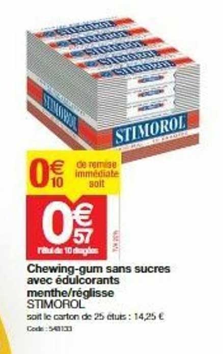 chewing-gum sans sucres avec édulcorants menthe-réglisse stimorol