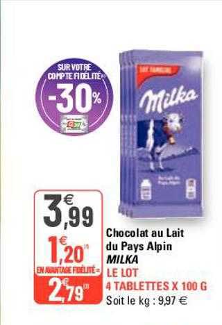 Chocolat Au Lait Du Pays Alpin Milka