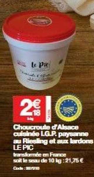 choucroute d'alsace cuisinée i.g.p. paysanne au riesling et aux lardons le pic