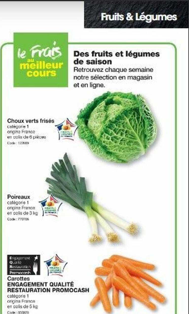 choux verts frisés, poireaux, carotte engagement qualité restauration promocash
