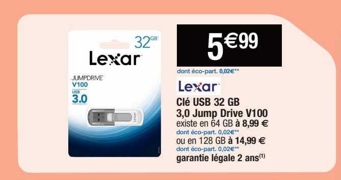 clé usb 32 gb 3,0 jump drive v100 lexar