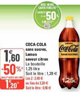 coca-cola sans sucres, lemon saveur citron