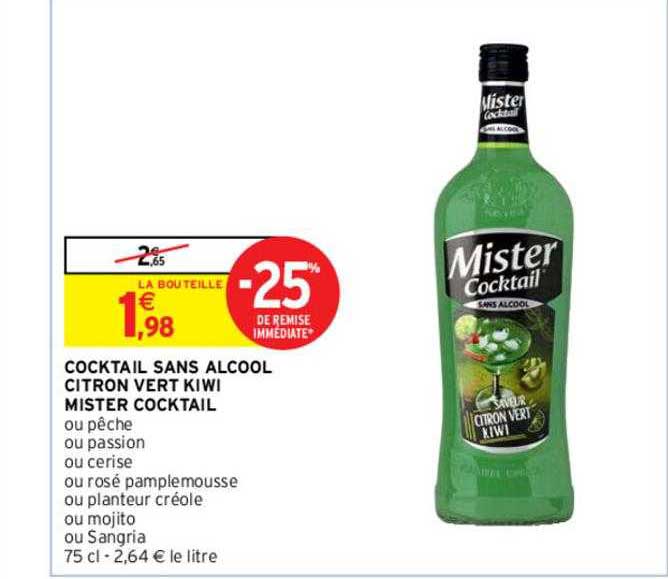 cocktail sans alcool citron vert kiwi mister cocktail
