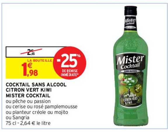cocktail sans alcool citron vert kiwi mister cocktail