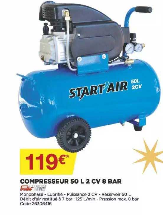 Compresseur 50 L 2 Cv 8 Bar Start'air
