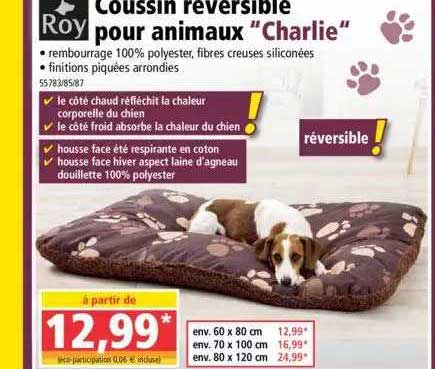 coussin réversible pour animaux "charlie" roy