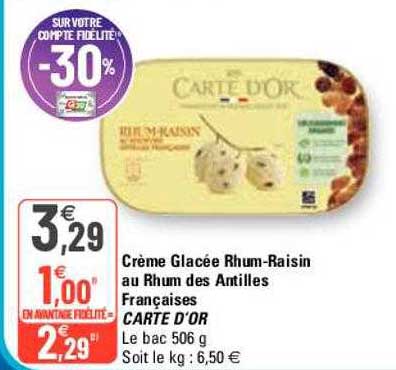 crème glacée rhum-raisin au rhum des antilles françaises carte d'or
