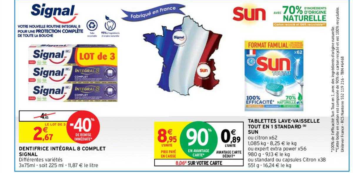 dentifrice intégral 8 complet signal, tablettes lave-vaisselle tout en 1 standard sun