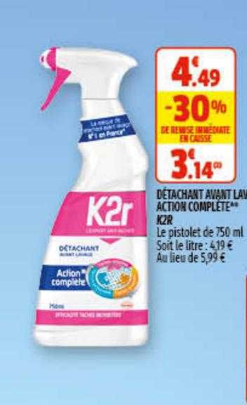 détachant avant lavage action complète k2r