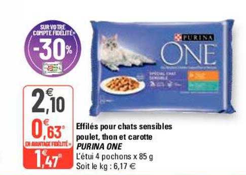 effilés pour chats sensibles poulet, thon et carotte purina one
