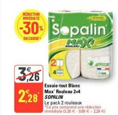 essuie-tout blanc max' rouleau 2=4 sopalin