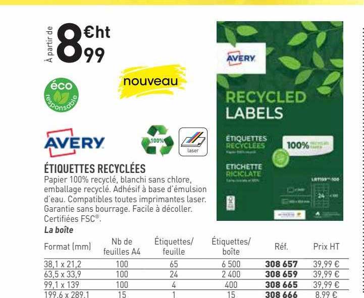 étiquettes Recyclées Avery