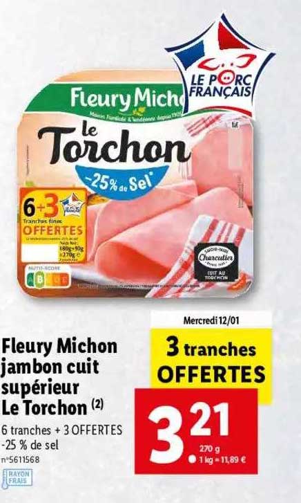 fleury michon jambon cuit supérieur le torchon
