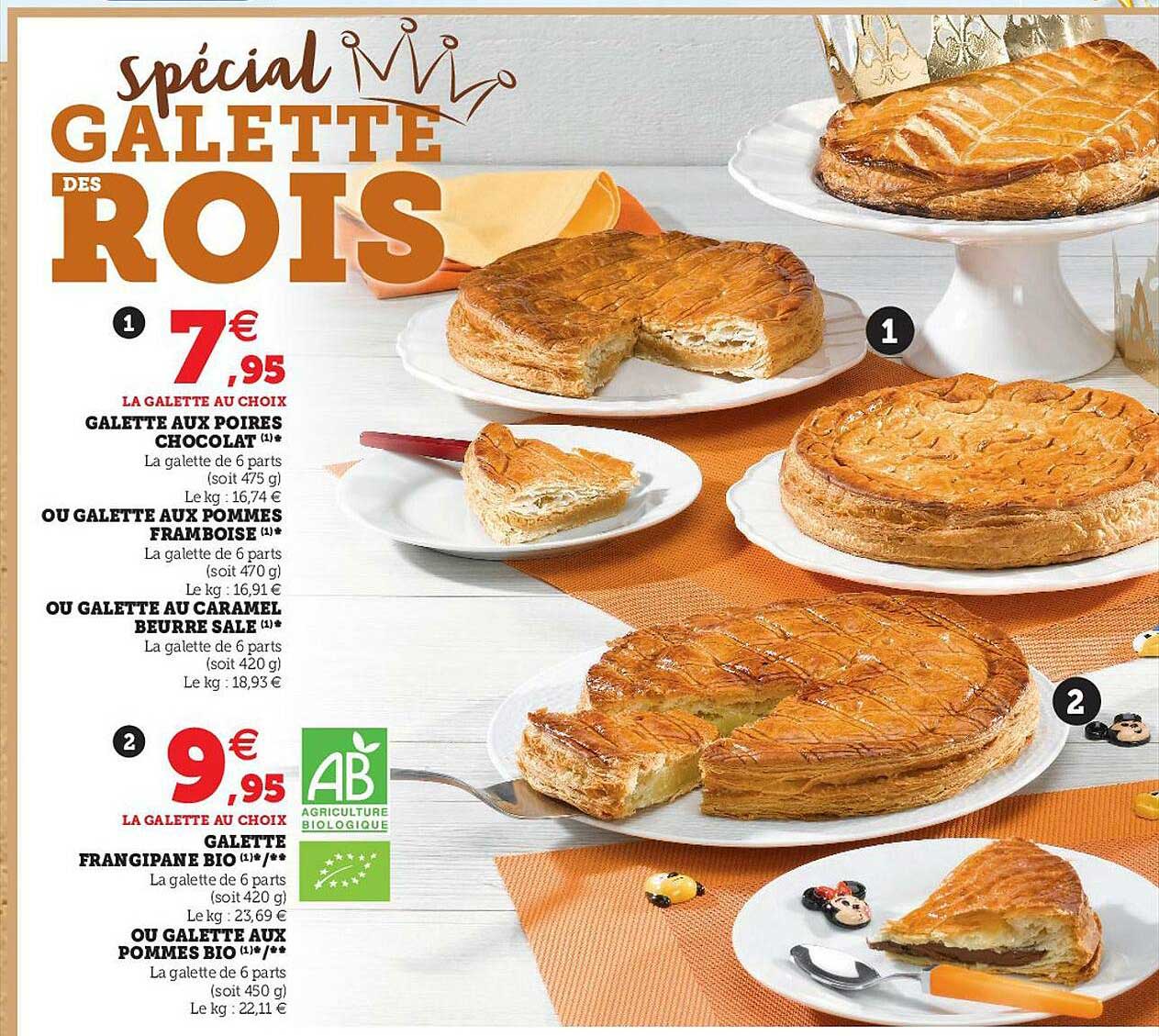 galette aux poires chocolat ou galette aux pommes framboise ou galette au caramel beurre salé, galette frangipane bio ou galette aux pommes bio