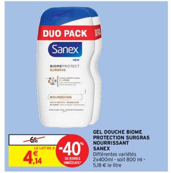 gel douche biome protection surgras nourrissant sanex