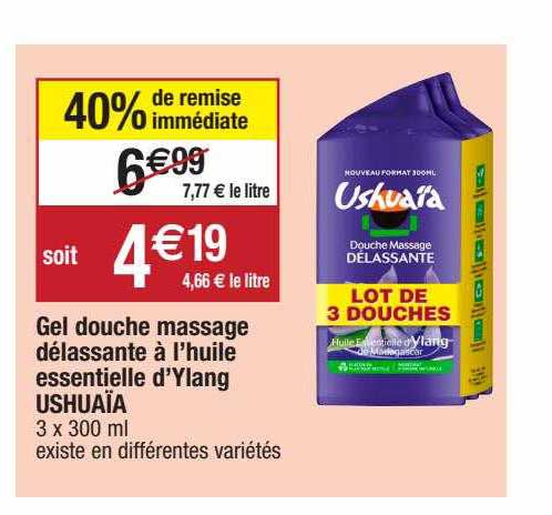 gel douche massage délassante à l'huile essentielle d'ylang ushuaïa