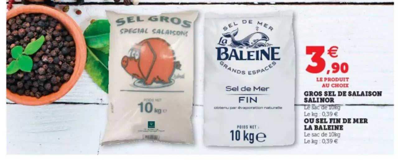gros sel de salaison salinor ou sel fin de mer la baleine