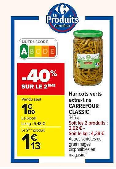 haricots verts extra-fins carrefour classic