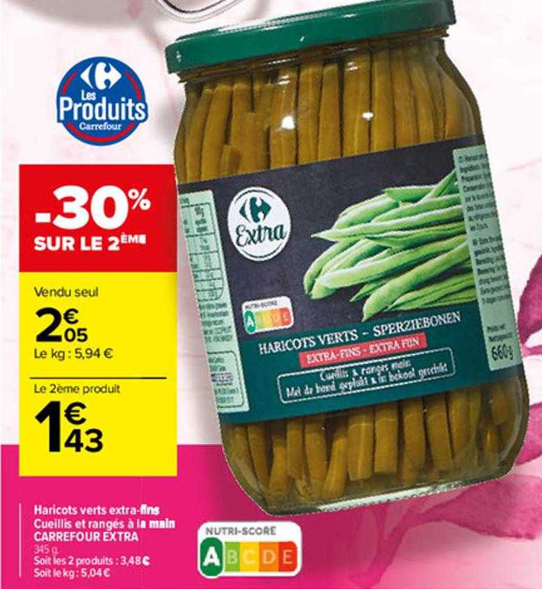 haricots verts extra-fins cueillis et rangés à la main carrefour extra