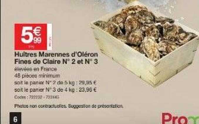 huîtres marennes d'oléron fines de claire n°2 et n°3