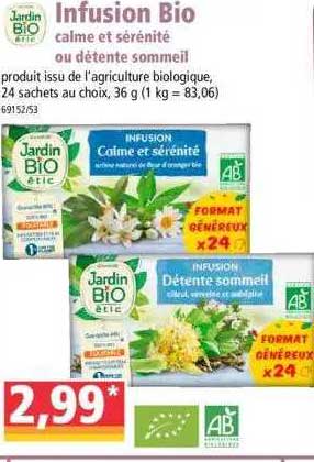 infusion bio calme et sérénité ou détente sommeil jardin bio étic