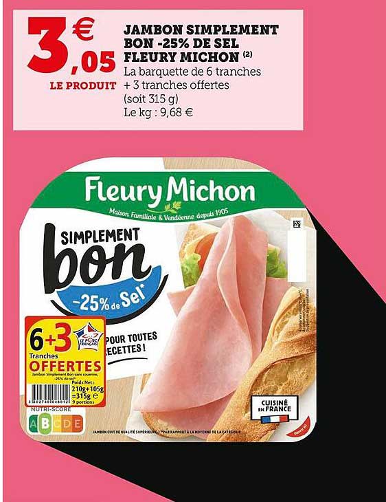 jambon simplement bon -25% de sel fleury michon