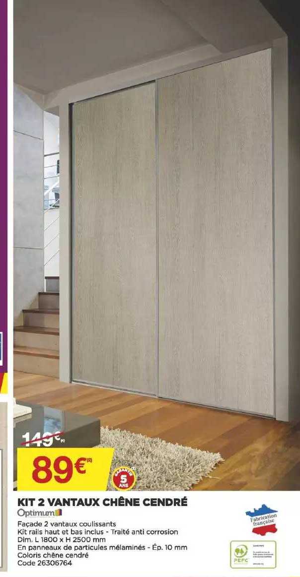 kit 2 vantaux chêne cendré optimum