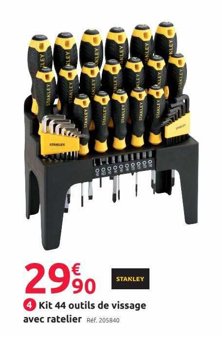 kit 44 outils de vissage avec ratelier stanley