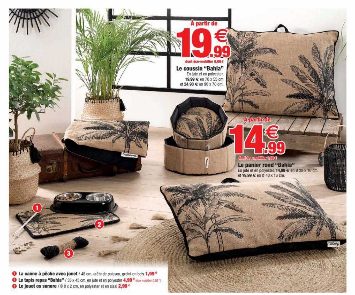 la canne à pêche avec jouet, le tapis repas "bahia", le fouet os sonore