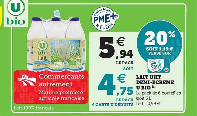 lait uht demi-écrémé u bio